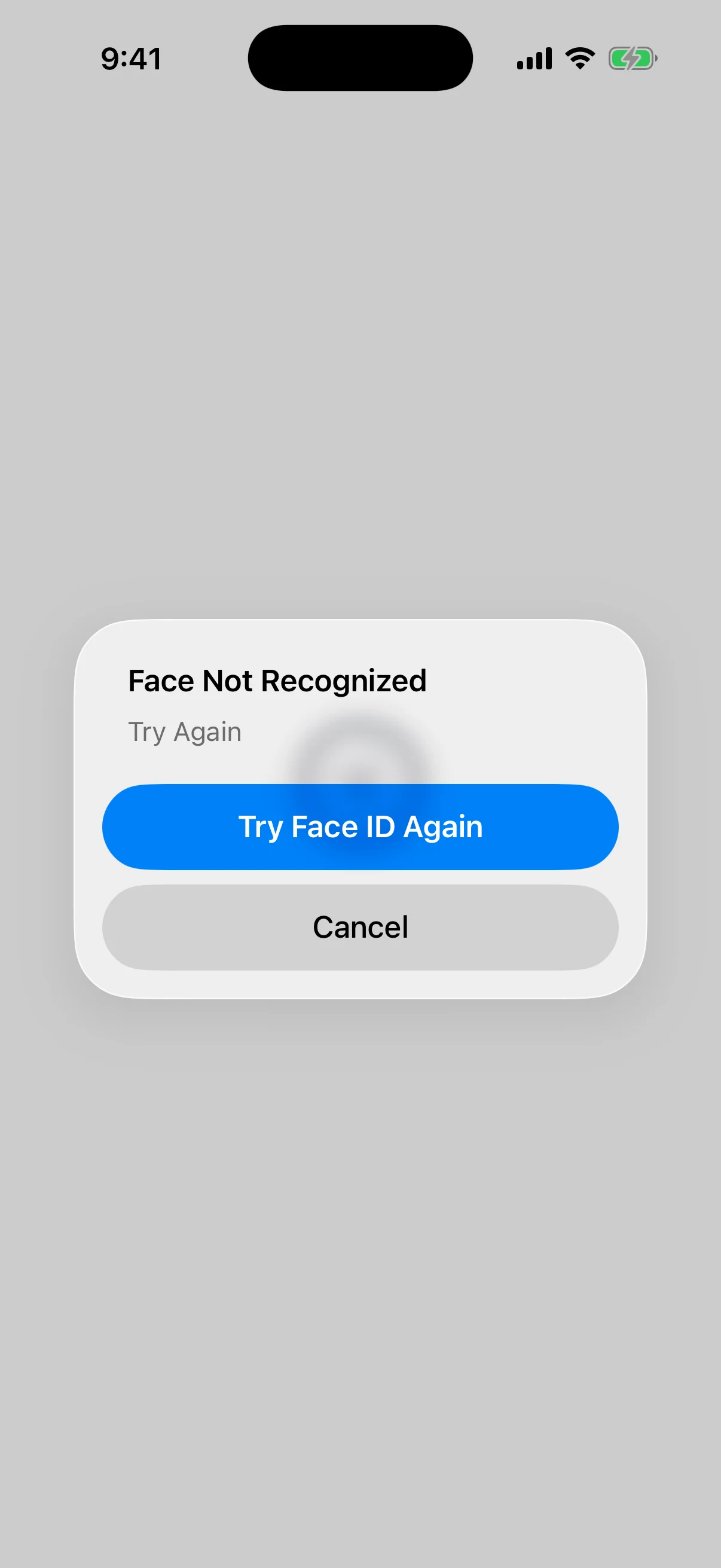 A real non-matching Face ID result during Aperture unlock Real iOS Face ID not recognized prompt displayed over Aperture during wallet unlock