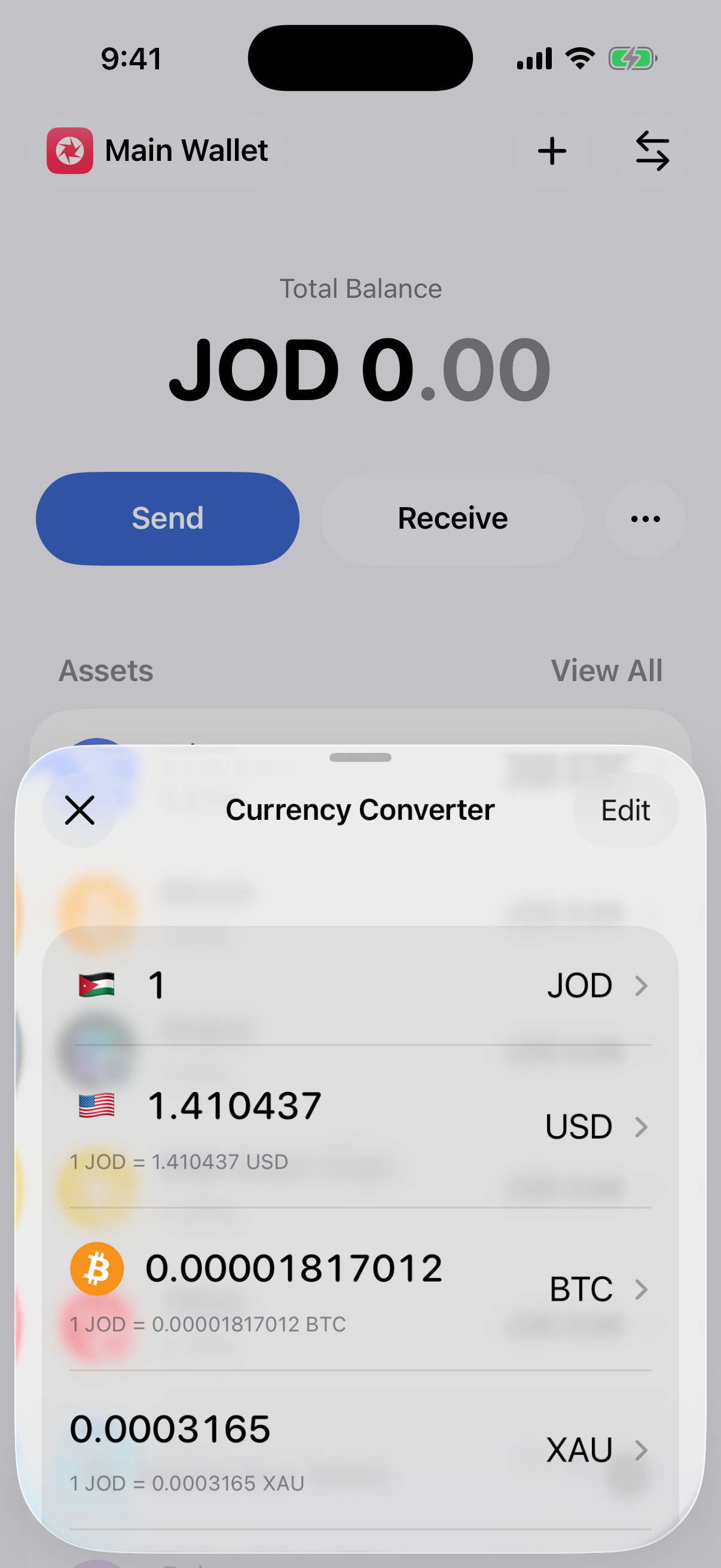Aperture Home screen with the Currency Converter open as a sheet